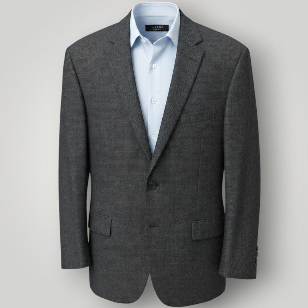 JOS A BANK Mens Blazer Sport Coat Two Button Suit Jacket Wool Gray 46R Tailored